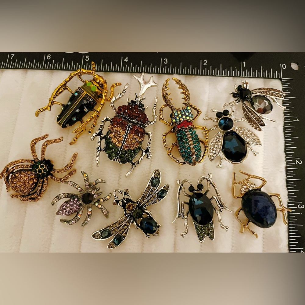 Vintage Style Insect Brooch Lot Rhinestone Beetle Spider Fly Bug Jewelry 10Pcs